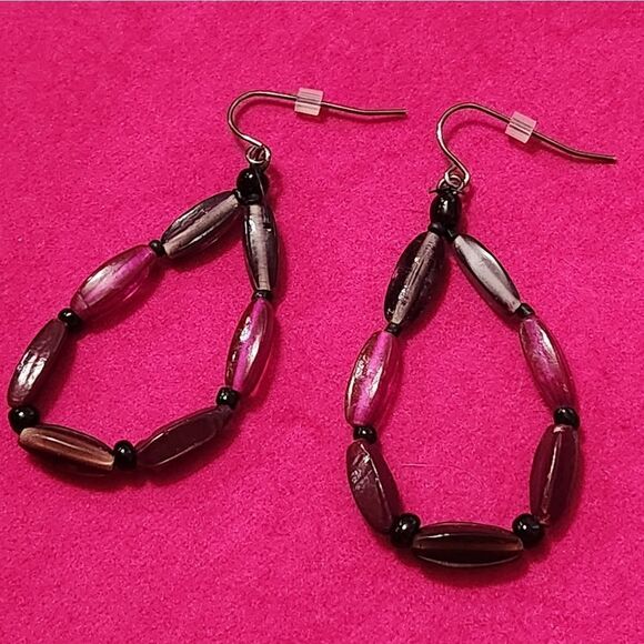 🩵Premier "Fuchsia" Purple & Pink Beaded Dangling Earrings - Picture 3 of 9